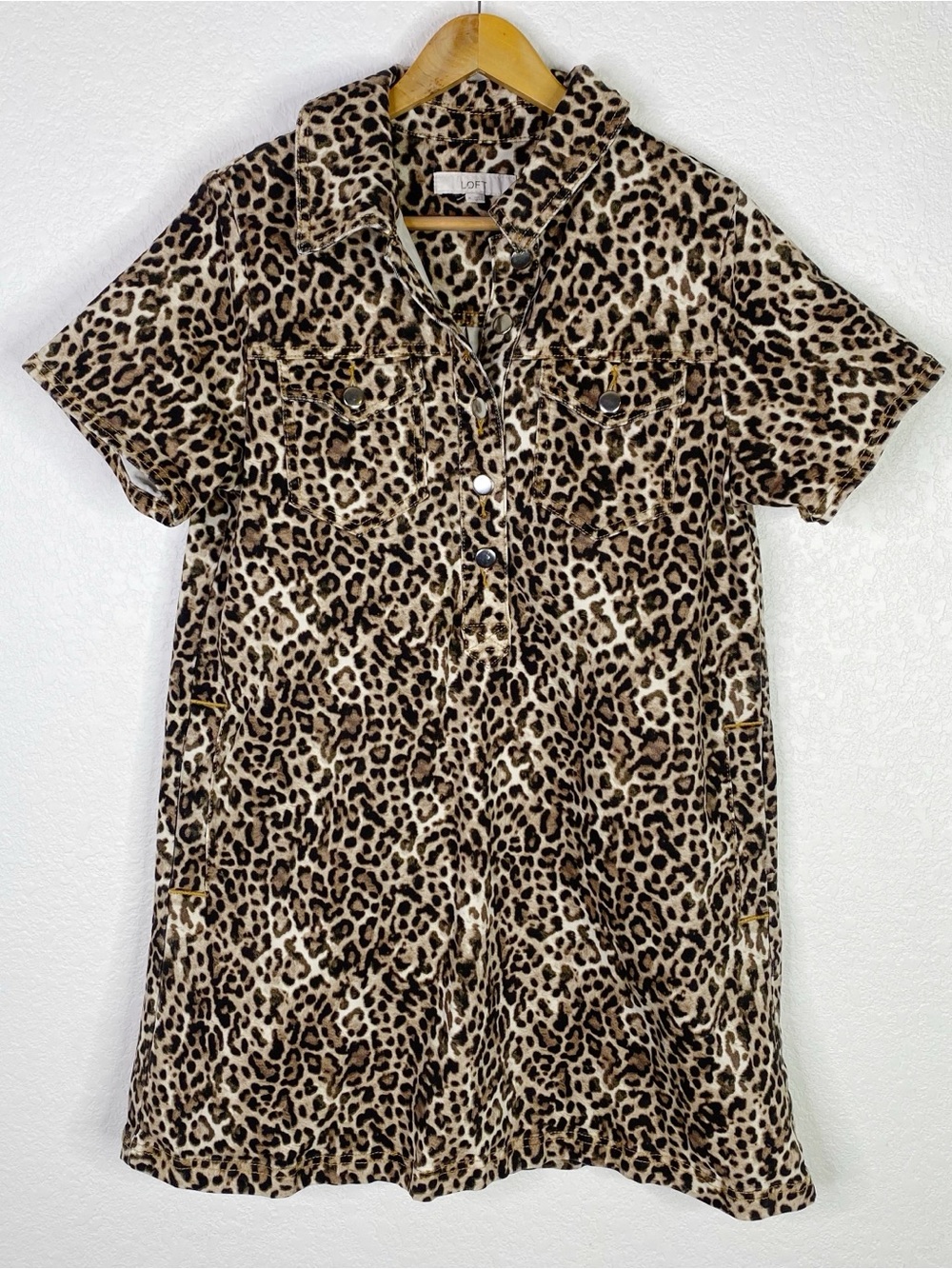 LOFT Brown Leopard Print Denim Mini Dress